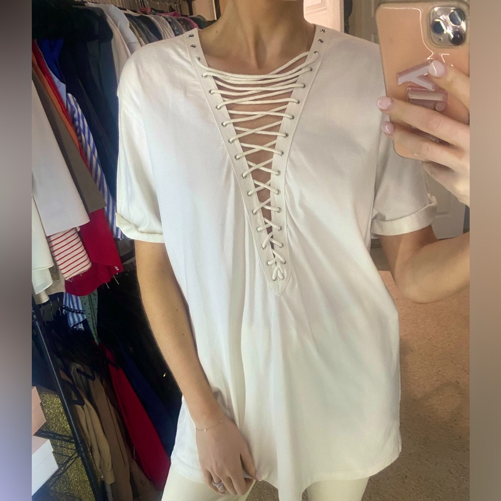 LF White Oversized Low Cut Shirt